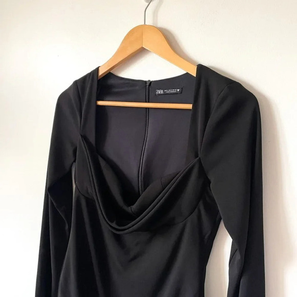 Zara Draped Long Sleeve Bodysuit Black Sz  M - Picture 5 of 8